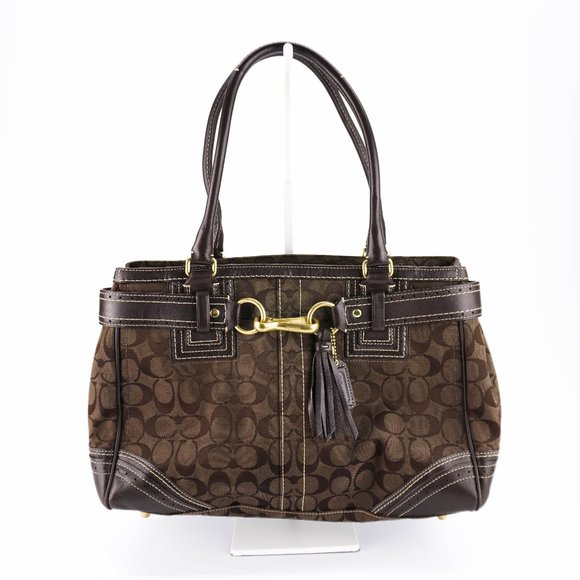 Coach Handbags - COACH Hampton Brown Signature Satchel Handbag